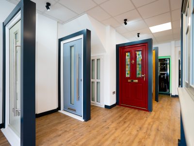 Modern entrance doors on display at Brackenwood Reading